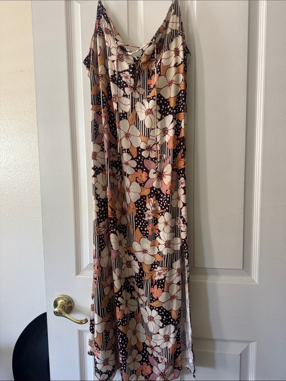 Sage Floral Slip Dress in Cream, Brown, Peach and Pink